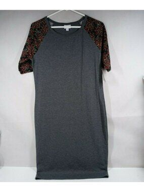 NWT LuLaRoe Julia Pencil Dress Gray With Floral Sleeves Size Medium